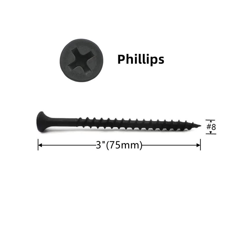 zcfochi Screws #8 x 3 Drywall Screws 120PCS Coarse Thread Sheetrock Wood Screws with Phillips Drive,1 LBS Flat Truss Head Self Tapping Screws Black Phosphate Coated Stainless Fast Self Tapping - Image 3